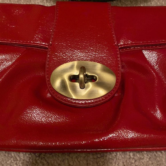 Express Red Clutch with Gold Buckle Closure - Picture 2 of 5